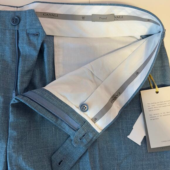 NWT Canali Men’s Unhemmed Travel Dress Pants Size 40 Wool/Silk/Linen Blend Teal - Picture 9 of 10